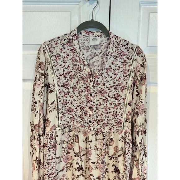 Knox Rose Boho Prairie Floral Print Peasant Babydoll Dress Oversized - Picture 4 of 8